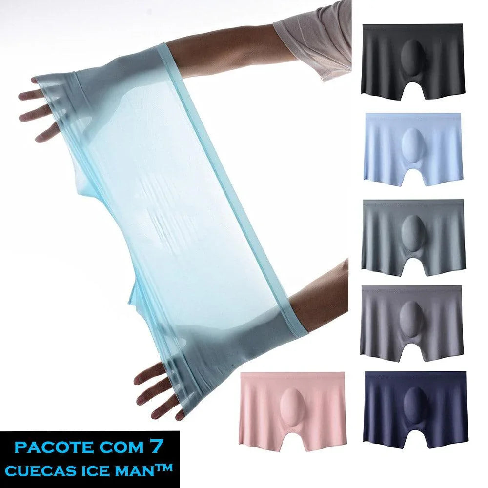 Kit com 7 Cuecas Boxers Antiodor e Antibacterianas Ice Man™ em Seda Gelo / As campeãs em Frescor, Elasticidade e Conforto! - ModernLar