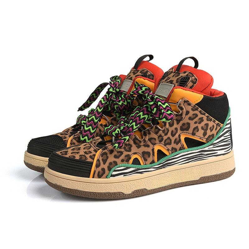 Tênis Unissex de Grife Cano Alto - Leopard Print / Domine as Ruas com Estilo Selvagem! - ModernLar