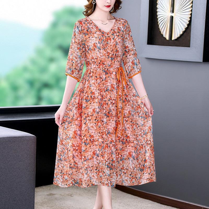 Vestido Floral Anastácia™ em Chiffon / O Vestido com Caimento Soltinho mais Elegante e Versátil de 2023! - ModernLar