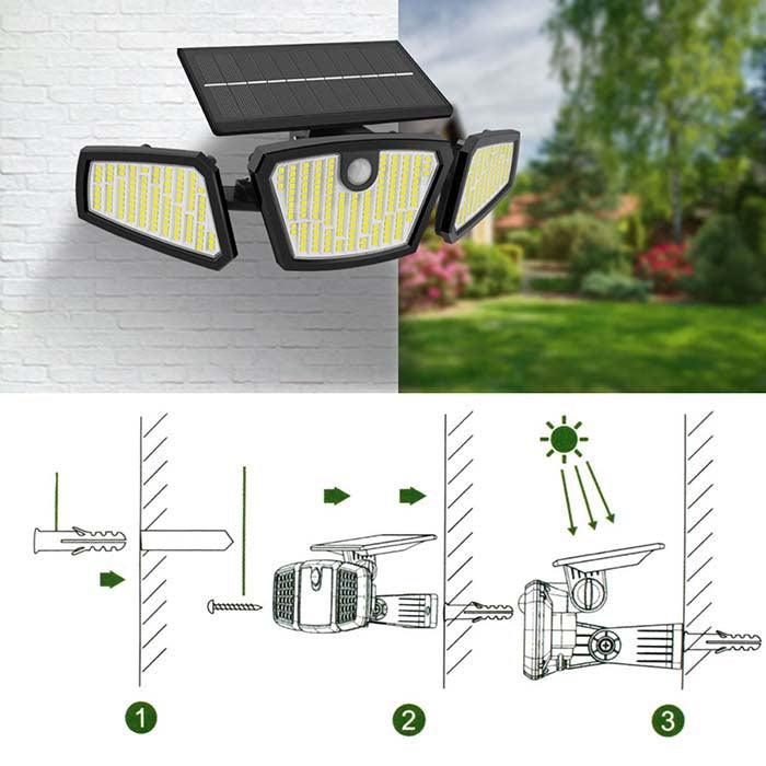 PAINEL SOLAR COM 3 CABEÇAS PARA ILUMINAÇÃO EXTERNA - ModernLar