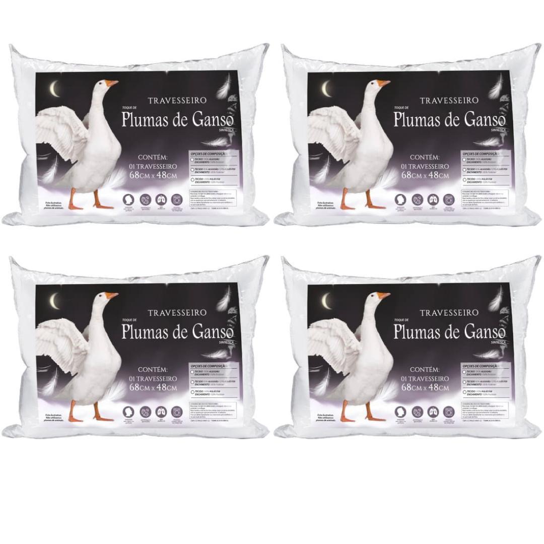 Kit 4 Travesseiros Pluma de Ganso Sintético 100% Confortável E Macio Original Antialérgico - - ModernLar
