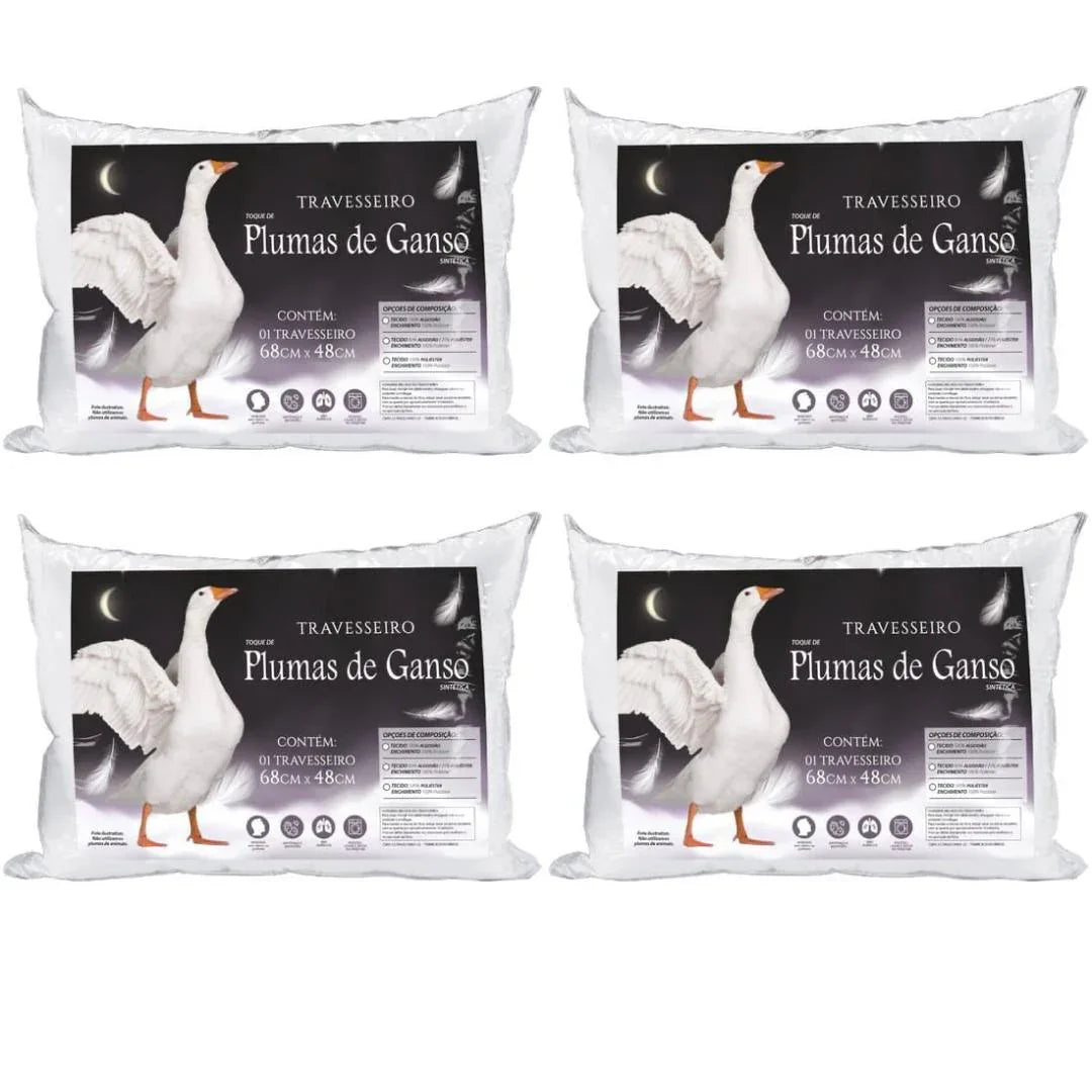 Kit 4 Travesseiros Pluma de Ganso Sintético 100% Confortável E Macio Original Antialérgico - - ModernLar