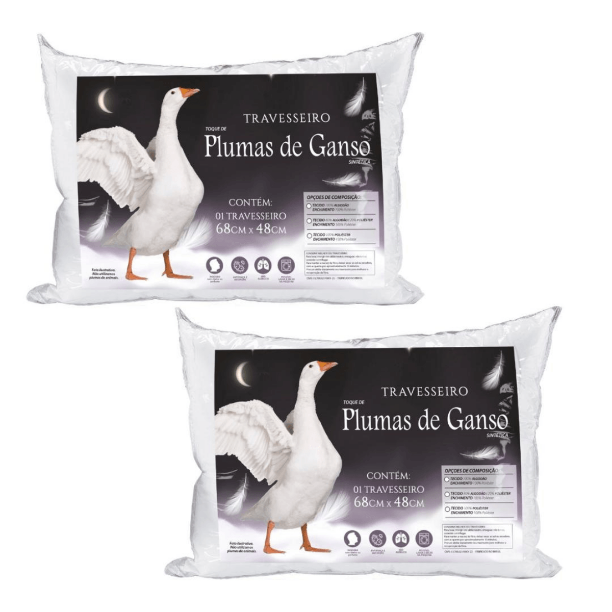 Kit 4 Travesseiros Pluma de Ganso Sintético 100% Confortável E Macio Original Antialérgico - - ModernLar