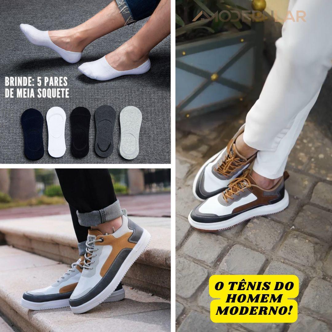 Tênis Casual Esporte Fino UrbanFlow™ / + De Brinde Pacote com 5 Pares de Meias Invisíveis - ModernLar