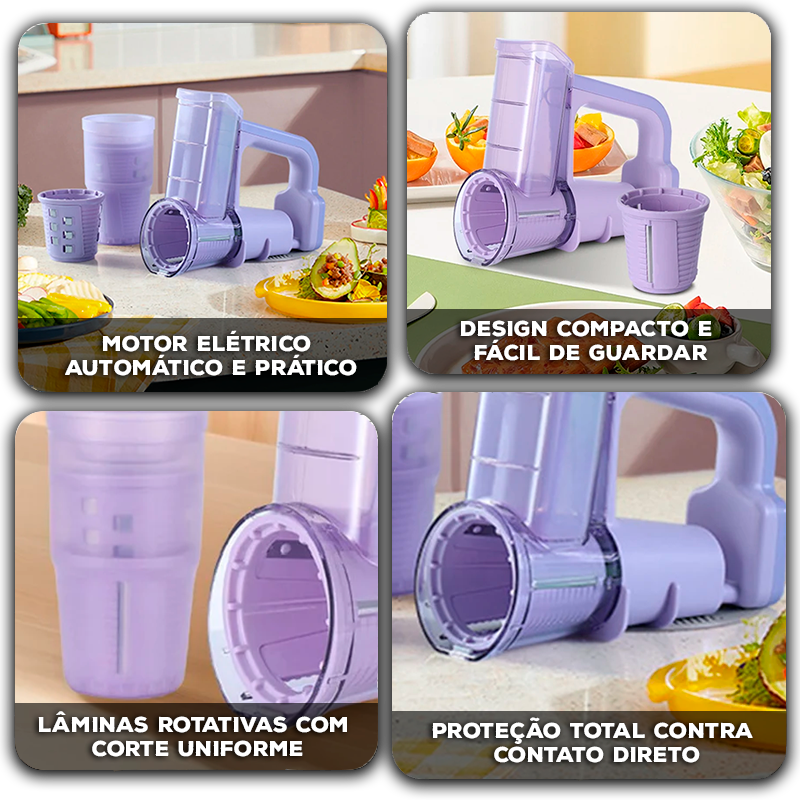 Fatiador Elétrico MultiChef™ com Lâminas Rotativas e Design Compacto / Corte Rápido, Seguro e Sem Esforço para Suas Receitas Diárias!