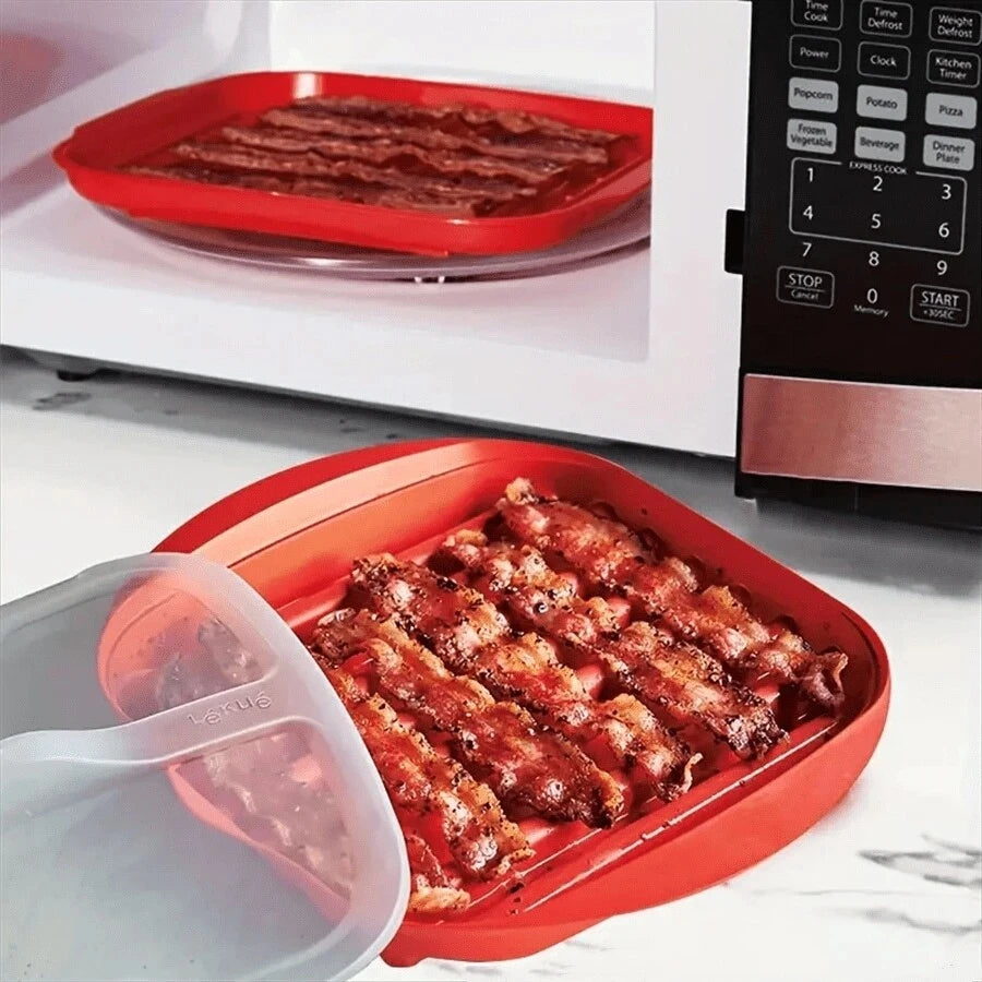 Grelhador de Bacon CrispyWave™ para Micro-ondas / Sabor Crocante e Sem Bagunça em Minutos!