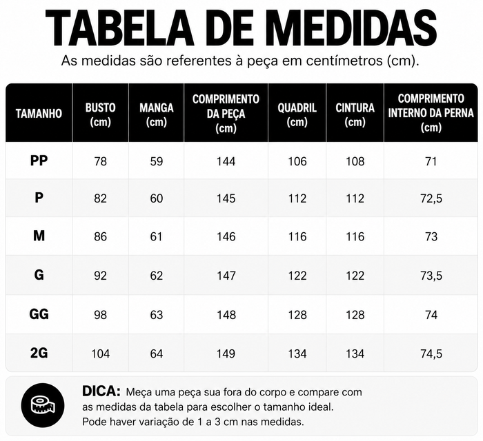 Guia de Tamanhos