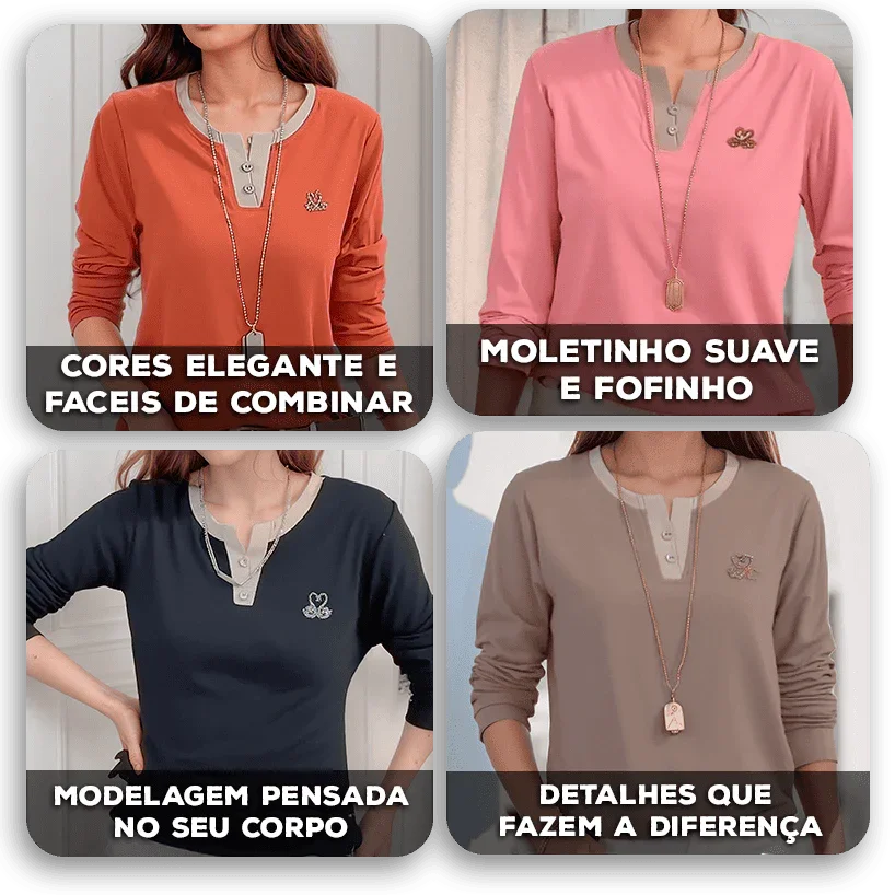 [COMPRE 1 E LEVE 3] Blusa Alícia™ em Moletinho Suave com Bordado Delicado / Conforto Chique e Toque de Elegância no Seu Dia a Dia!