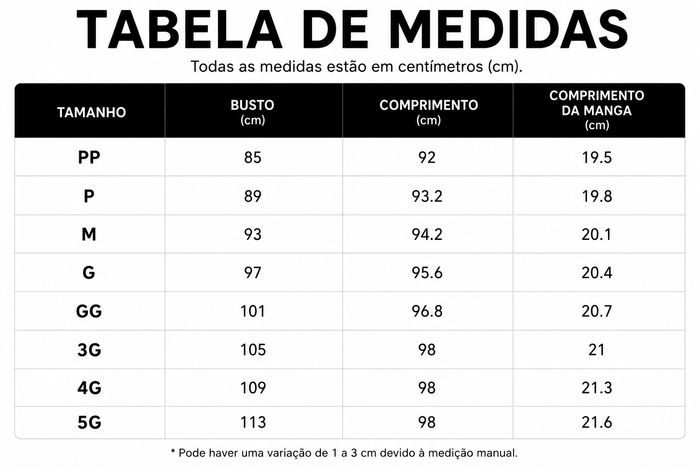 Guia de Tamanhos