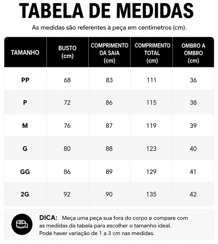 Guia de Tamanhos