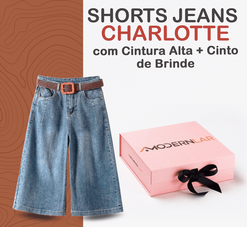 Shorts Jeans Charlotte™ com Cintura Alta + Cinto de Brinde / Conforto Sob Medida e Estilo para Criar os Mais Lindos Looks!! - ModernLar