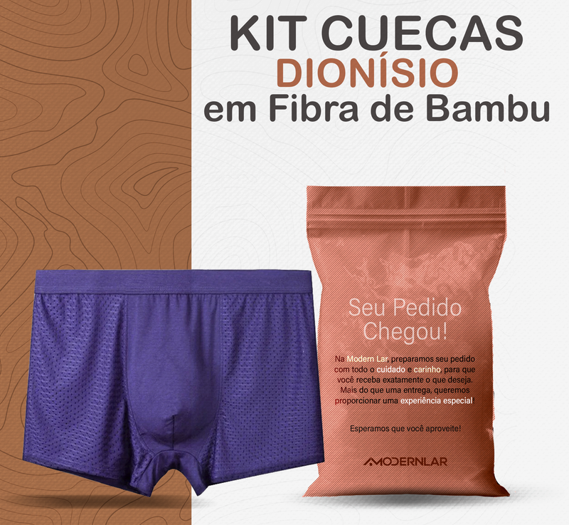 Kit de Cuecas Dionísio™ em Fibra de Bambu + Seda Gelada / Frescor Inigualável, Proteção Antibacteriana e Antiodor!