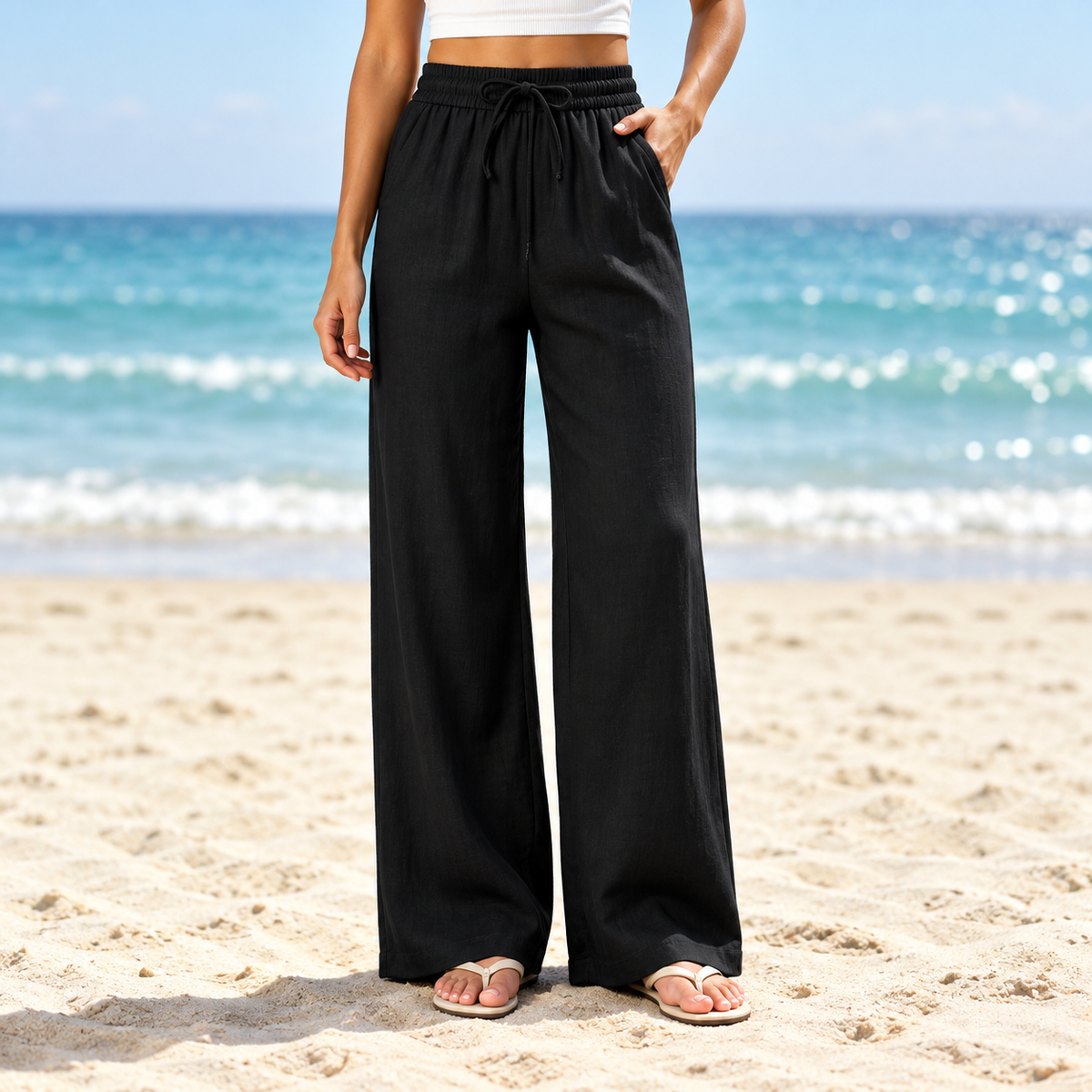 Calça de Linho Madri™ com Modelagem Soltinha e Cintura Elástica