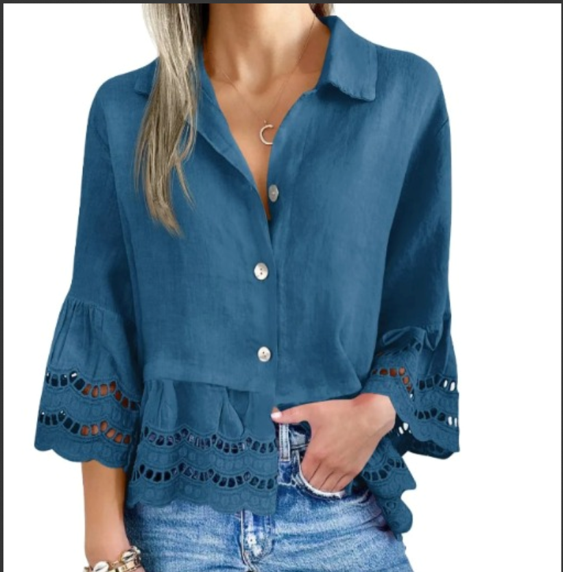 Camisa Amanda™ em Viscolycra com Detalhes em Renda / Frescor e Conforto com um Toque Moderno e Sofisticado!