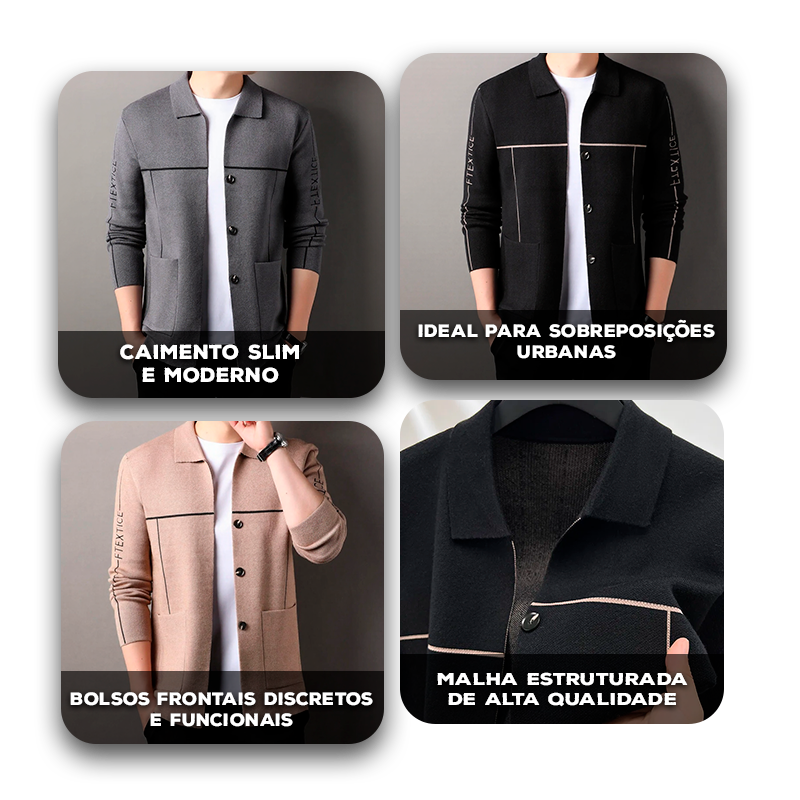 Cardigan Dalton™ em Malha Estruturada e Caimento Slim / Para Homens que Comandam com Discrição!