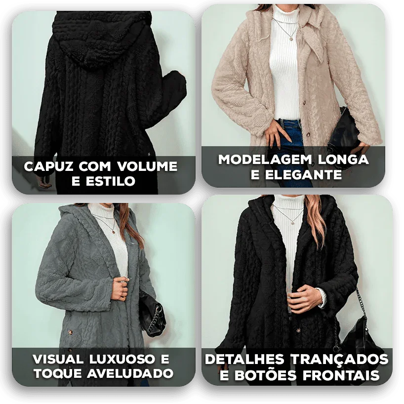 Casaco Melrose™ em Pelúcia com Comprimento Longo / Conforto e Charme nos Dias mais Frios!