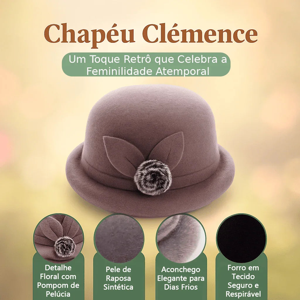 [COMPRE 1 E LEVE 3] Chapéu Clémence™ Em Pele de Raposa Sintética e Silhueta Clássica / Um Toque Retrô que Celebra a Feminilidade Atemporal