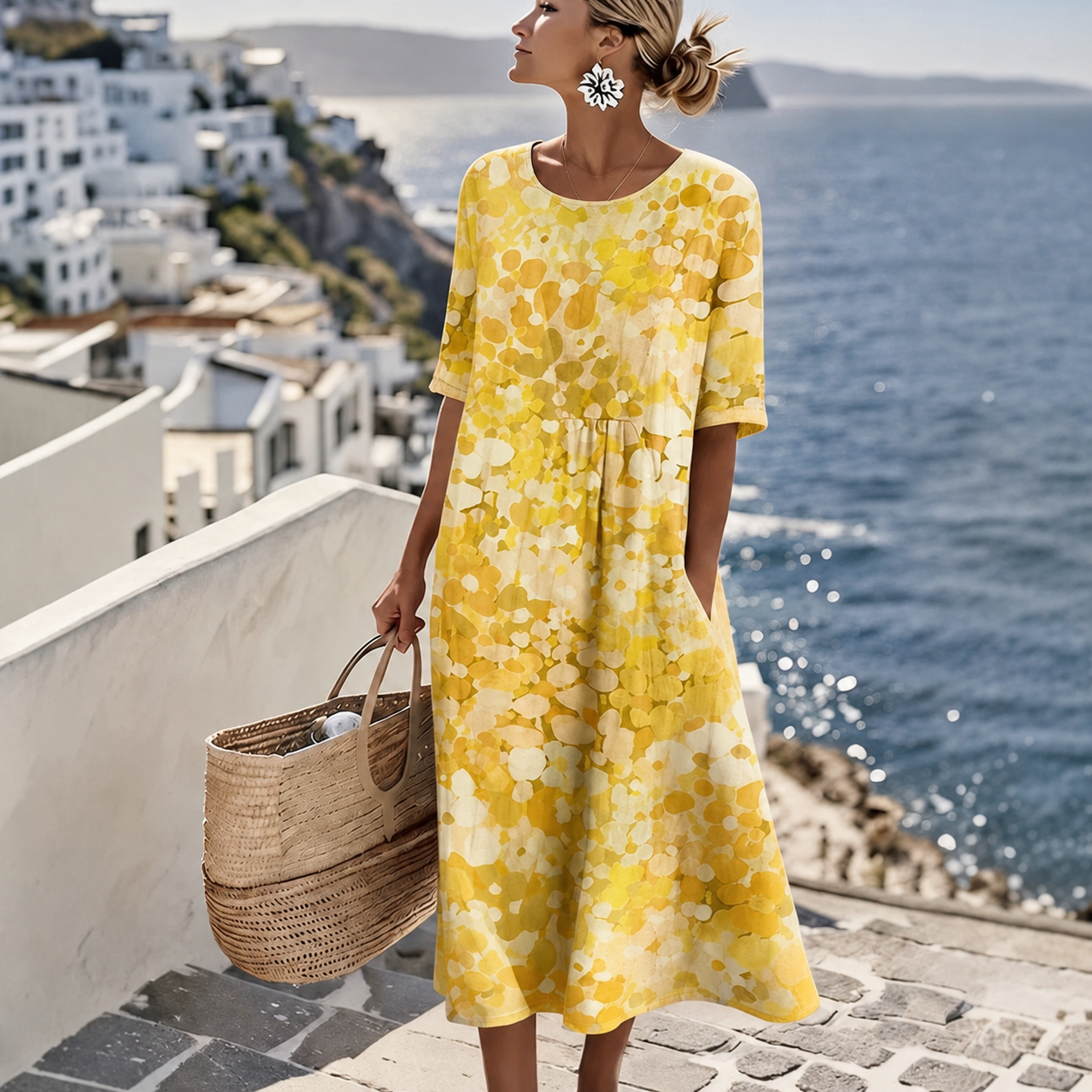 Vestido Florenne™ com Estampa Floral Abstrata e Modelagem Ampla / Cores Que Trazem Leveza Ao Visual