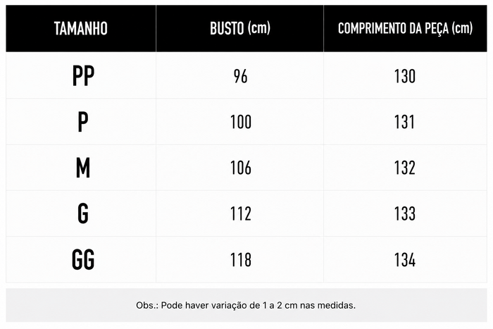 Guia de Tamanhos
