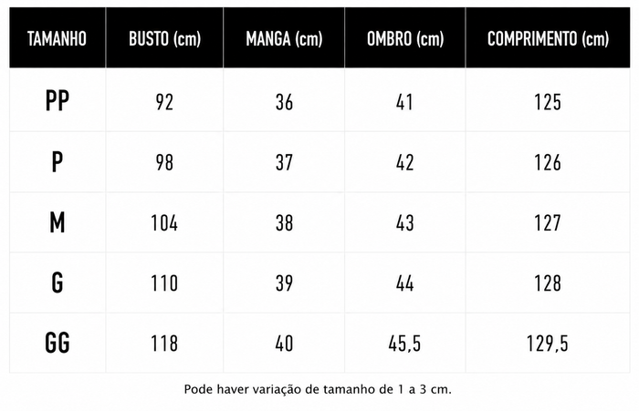 Guia de Tamanhos