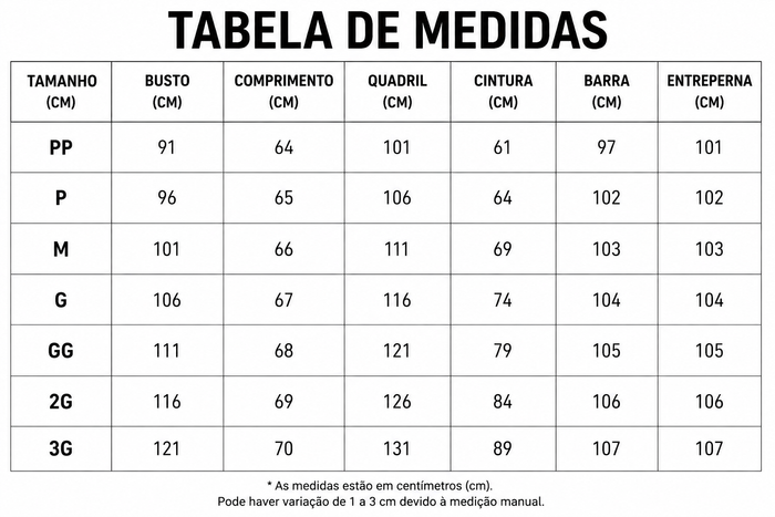 Guia de Tamanhos