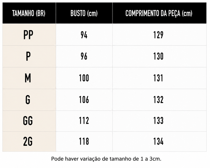 Guia de Tamanhos
