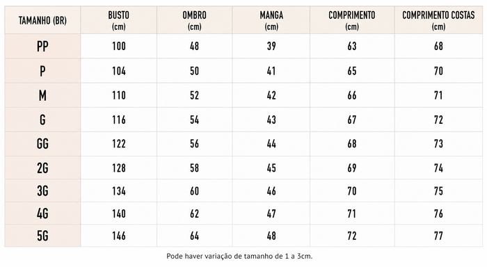 Guia de Tamanhos