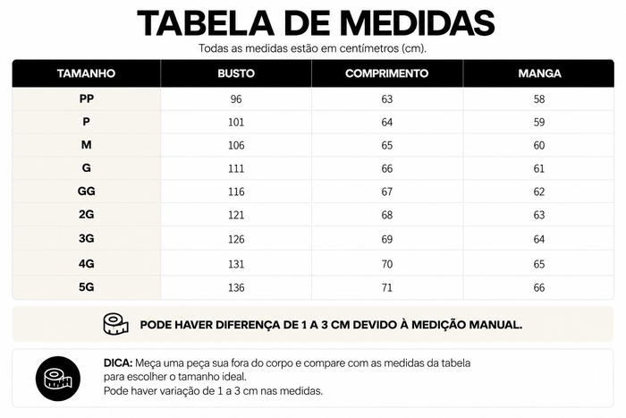 Guia de Tamanhos