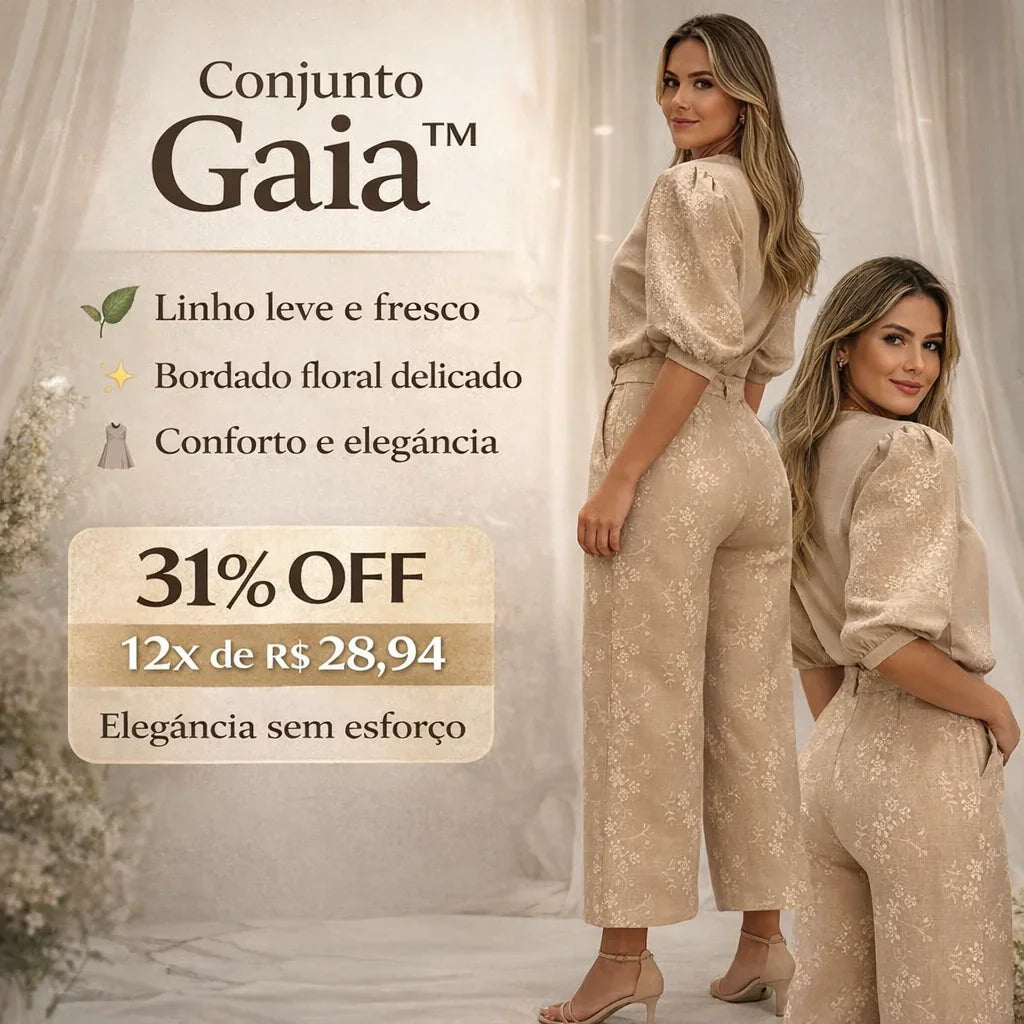 Conjunto Gaia™ em Linho Misto Floral com Toque Artesanal / O Luxo do Simples Feito com Arte!