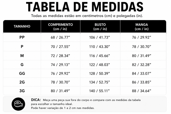 Guia de Tamanhos