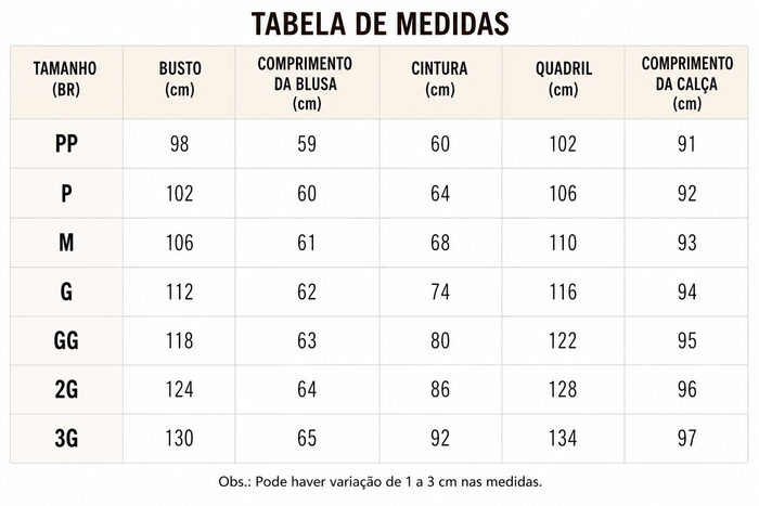 Guia de Tamanhos