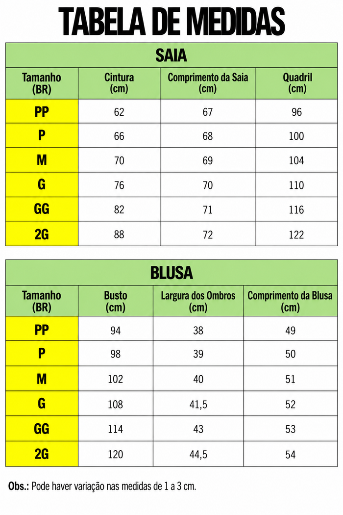 Guia de Tamanhos