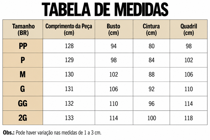 Guia de Tamanhos