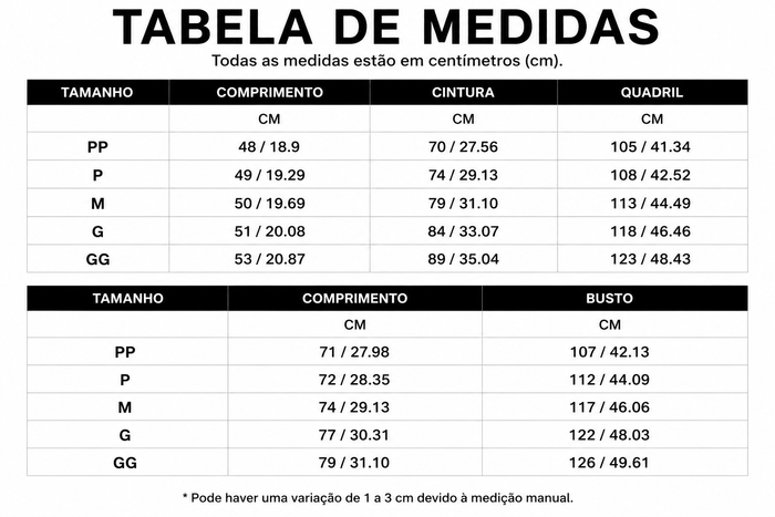 Guia de Tamanhos