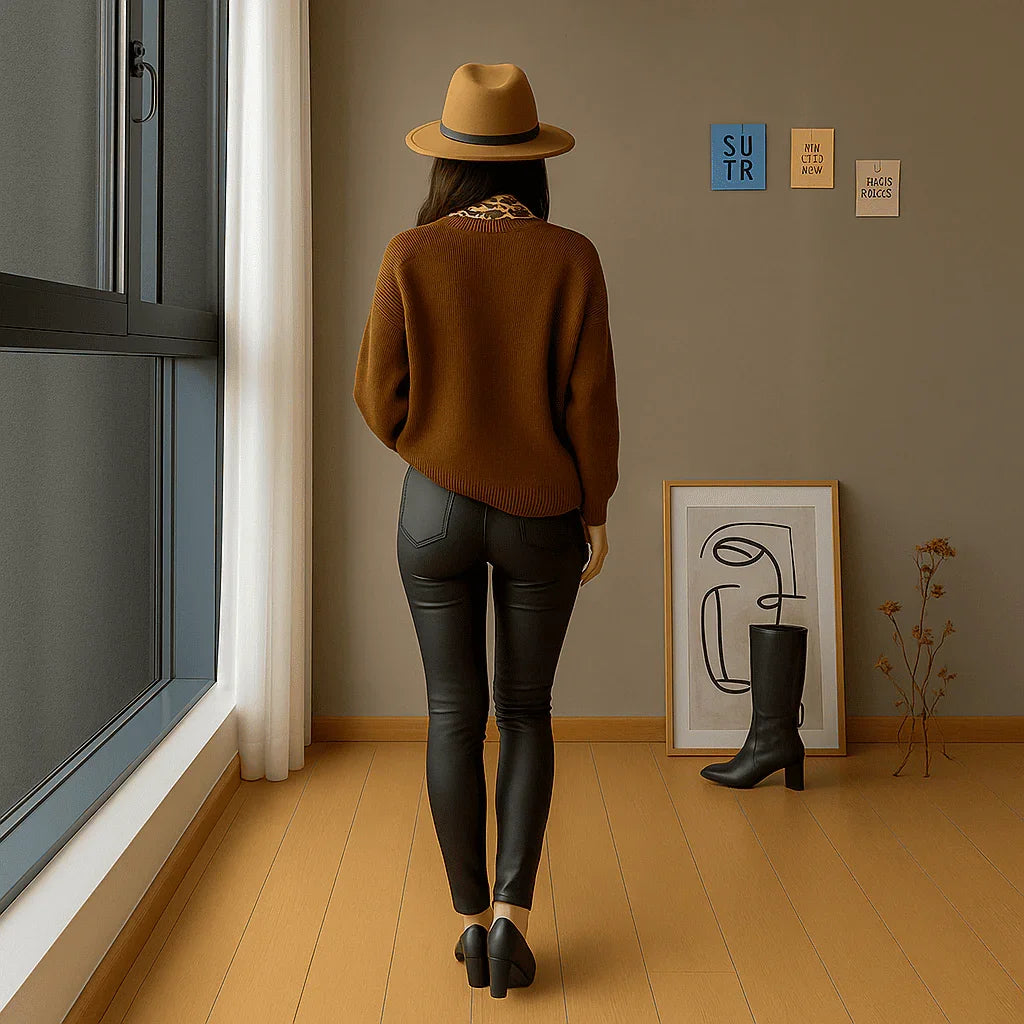 Calça Lunna™  Em Couro e Cintura Alta e Interior Térmico / Elegância e Conforto que se Moldam ao Seu Corpo!