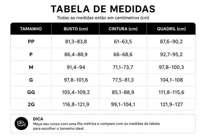 Guia de Tamanhos