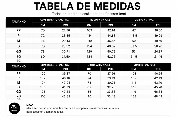 Guia de Tamanhos