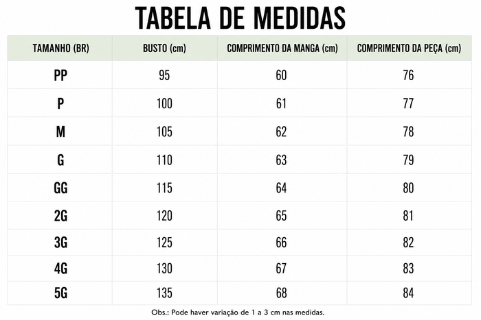 Guia de Tamanhos