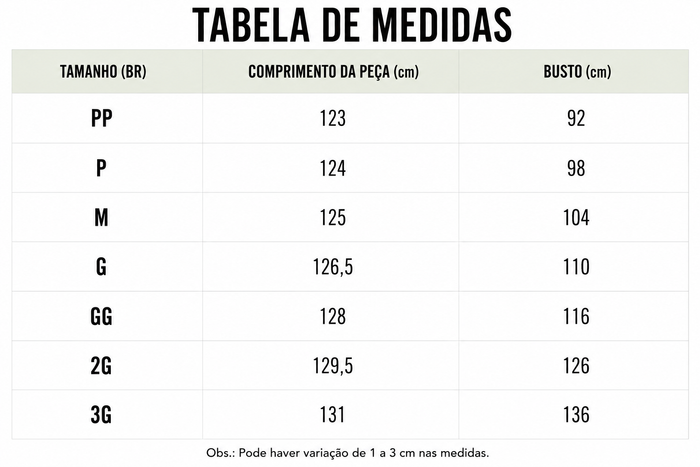 Guia de Tamanhos