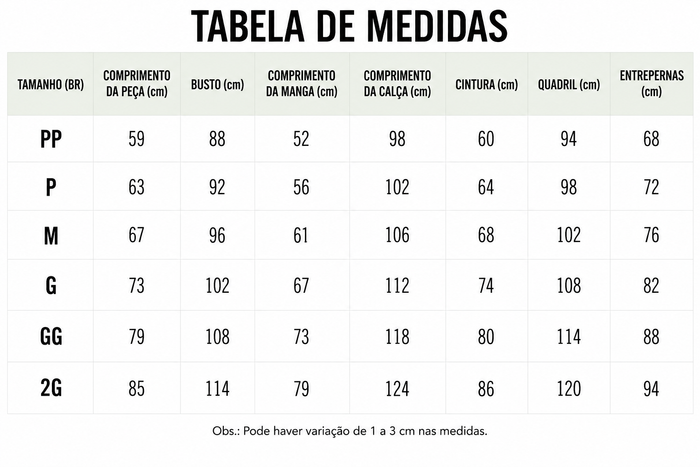 Guia de Tamanhos
