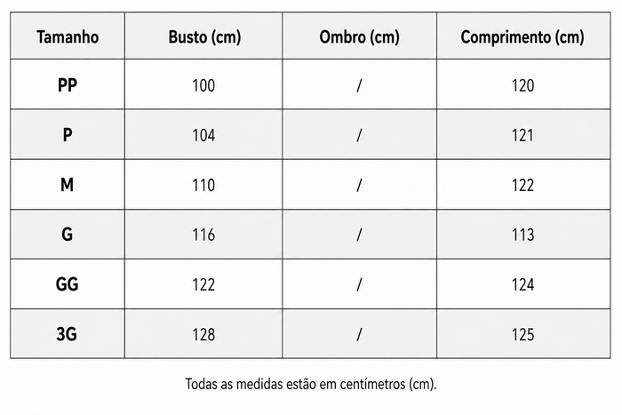 Guia de Tamanhos