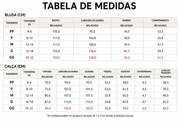 Guia de Tamanhos