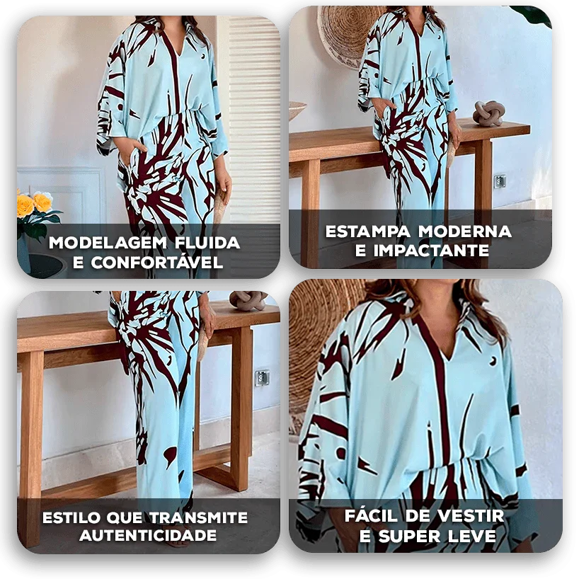 Conjunto Arabela™ em Popelina com Estampa Moderna / Liberdade, Estilo e Personalidade em Uma Só Peça!