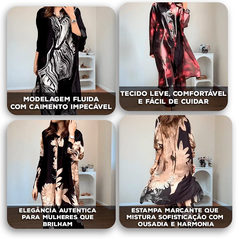 Conjunto Pietra™ em Popelina Acetinada com Estampa Marcante / Versatilidade e Elegância para Mulheres que Brilham!