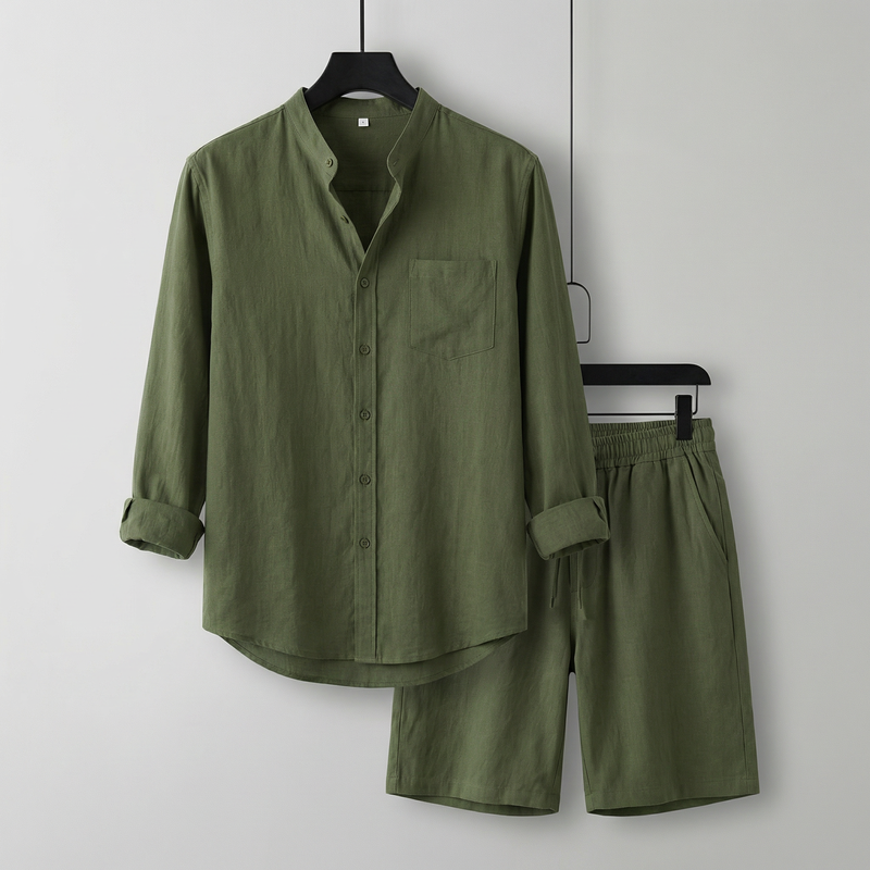 Conjunto Mediterrâneo Elite™ em Linho de Algodão e Visual Minimalista