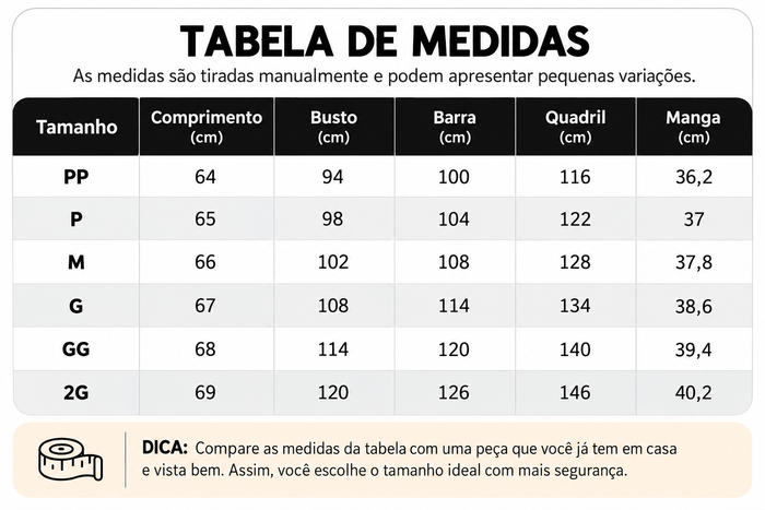 Guia de Tamanhos
