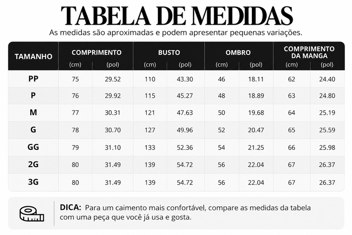 Guia de Tamanhos