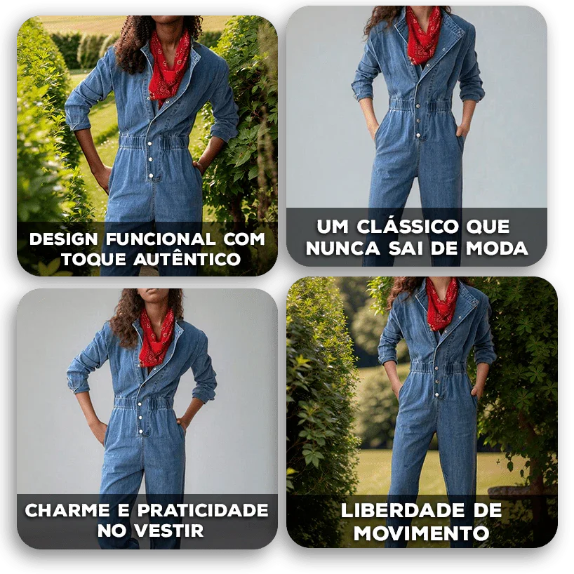 Macacão Malibu™ em Jeans com Cintura Elástica e Botões Metálicos / Estilo Casual com Atitude e Conforto Para Todas as Estações!