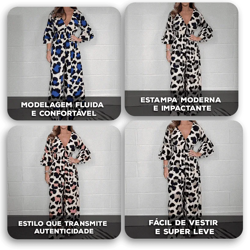 Macacão Milena™ com Cintura Marcada e Estampa Animal / Elegância e Impacto em Cada Movimento!