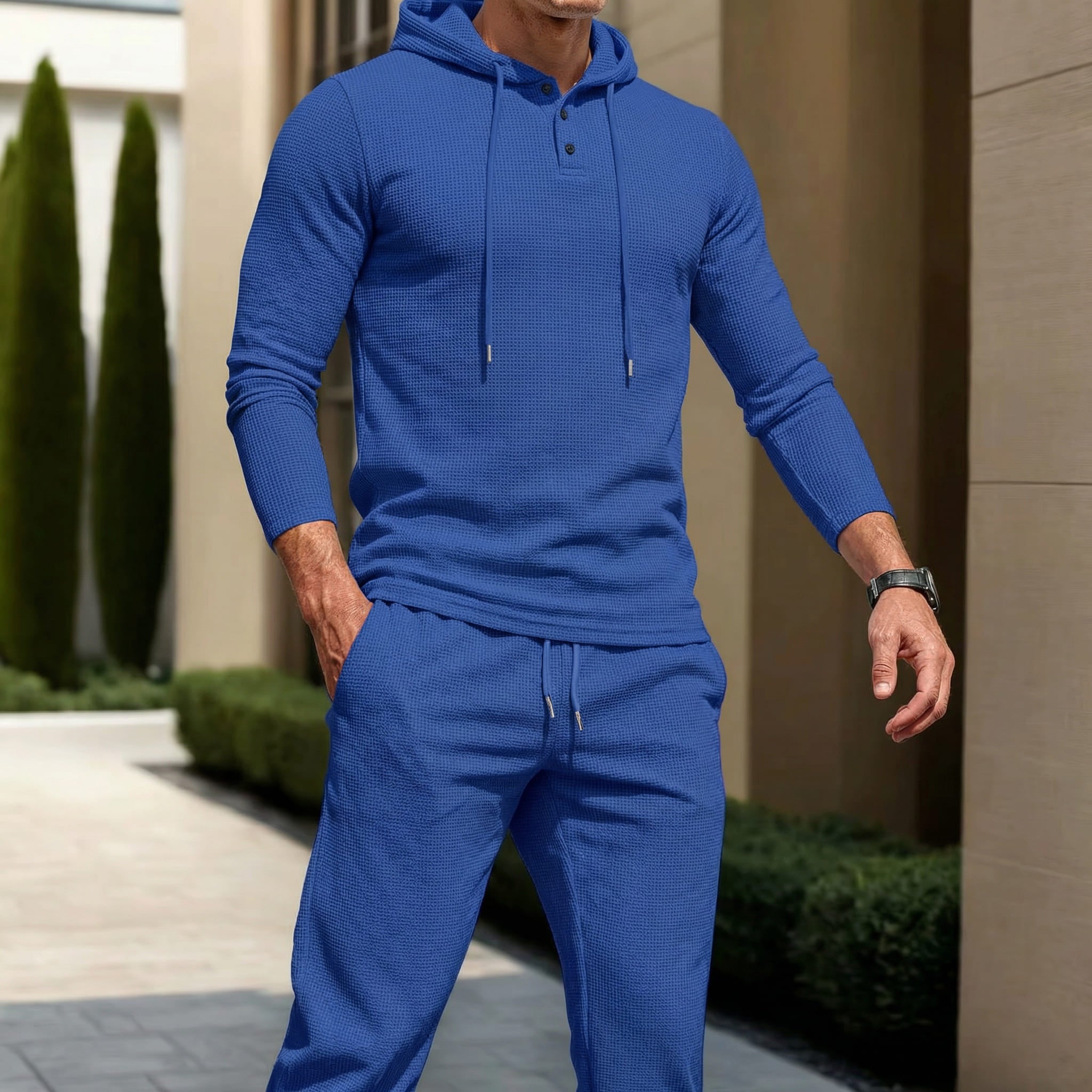 Conjunto Manchester™ em Algodão Texturizado com Capuz e Calça Slim